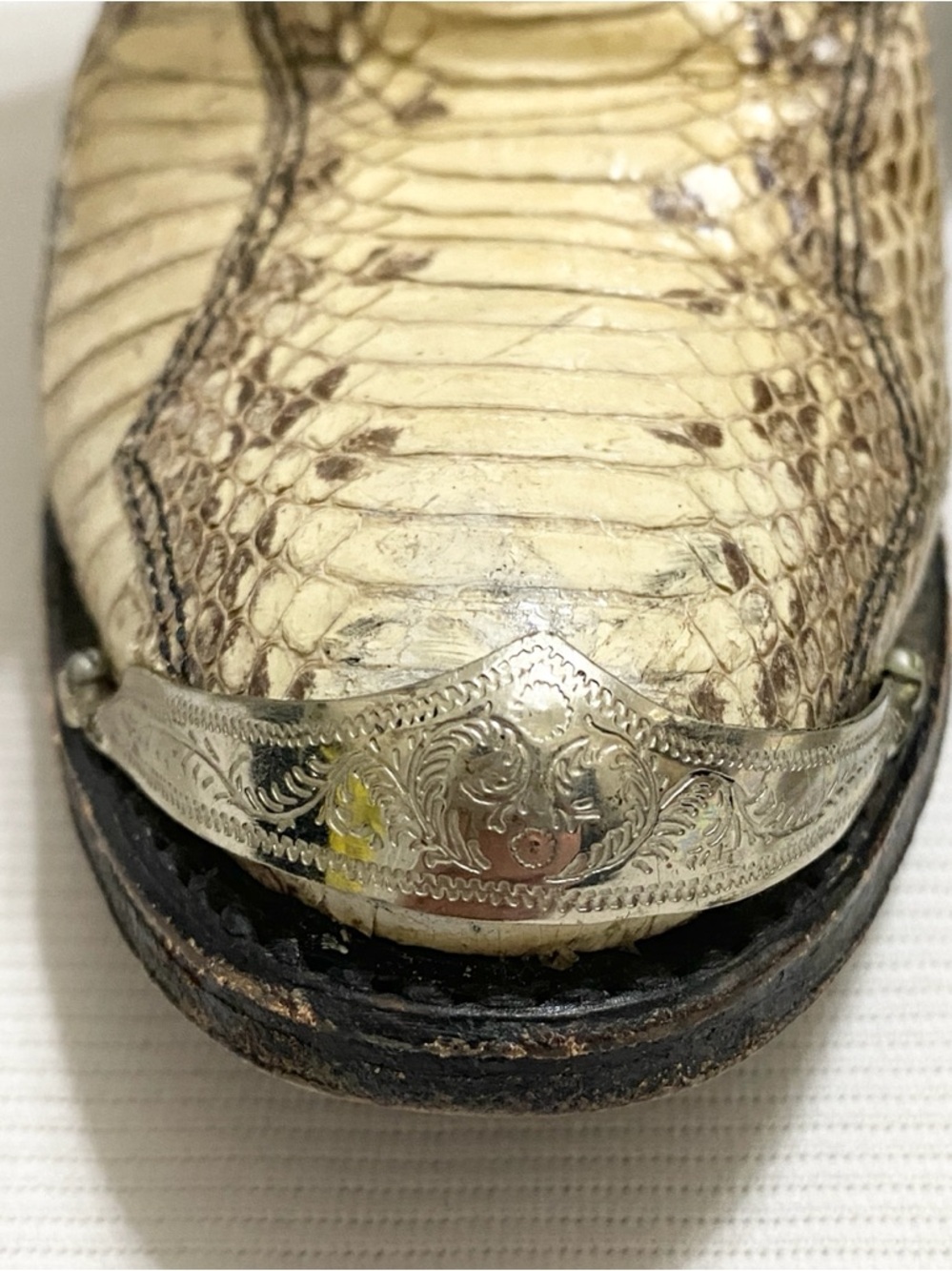 Dan Post Vintage Light Tan Snakeskin Leather Cowboy Boots - Picture 4 of 12
